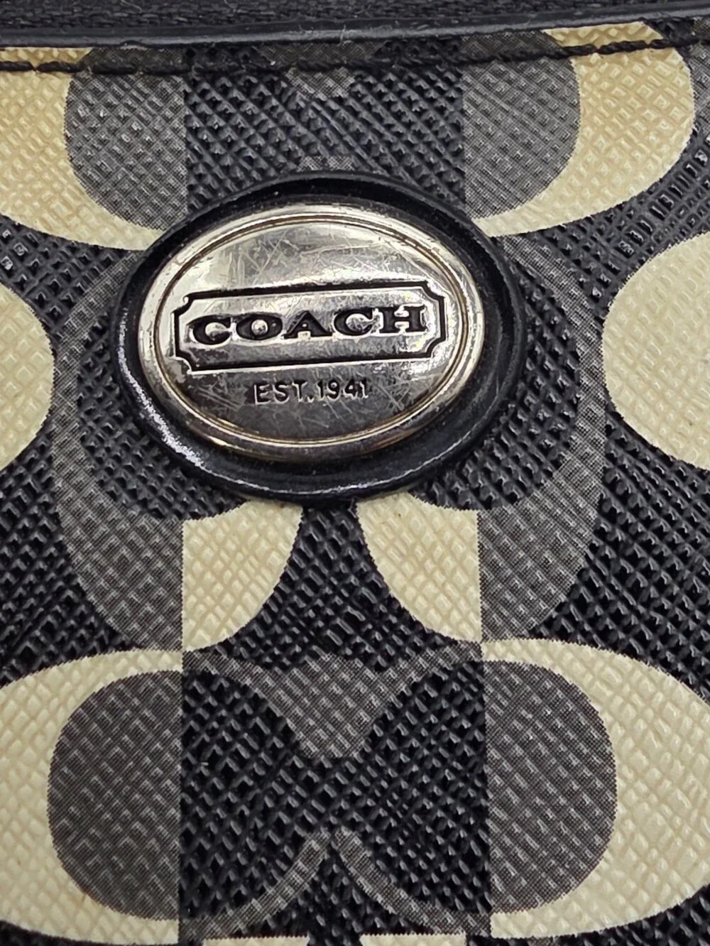 Coach Black & Tan Signature Zip Wristlet Wallet